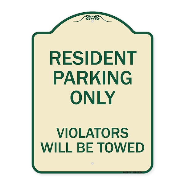Reserved Parking Towing Resident Parking Violators Will Towed Alum Sign, 24" x 18", TG-1824-23004